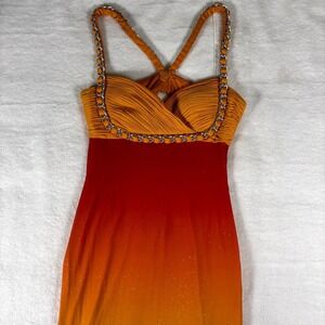 Vintage Beyond Formal Gown Womens 6 Red Orange Ombre Glitter Chain Strap Dress